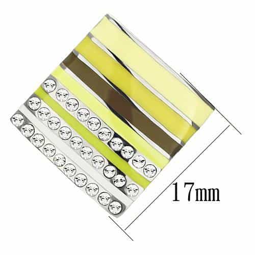 Stainless Steel Silver Yellow Enamel CZ Stripe Rectangle Earrings view 2