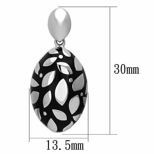 Stainless Steel Silver Black Enamel Leaf Cutout Oval Drop Ring view 2