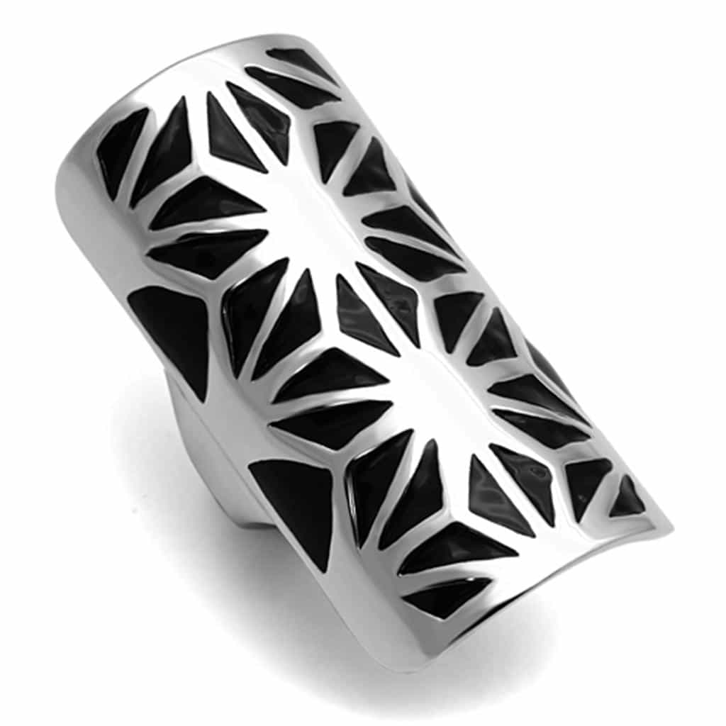 Stainless Steel Silver Black Enamel Geometric Star Cutout Ring view 5