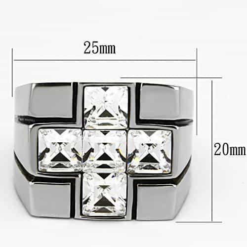Stainless Steel Silver CZ Princess Four Stone Cross Square Ring view 6