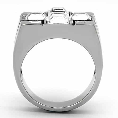 Stainless Steel Silver CZ Princess Four Stone Cross Square Ring view 7