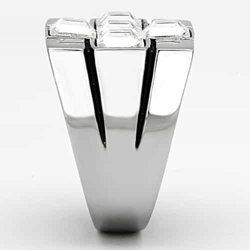 Stainless Steel Silver CZ Princess Four Stone Cross Square Ring view 8