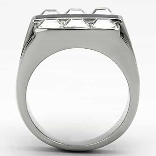 Stainless Steel Silver Black Enamel CZ Channel Stripe Mens Ring view 7