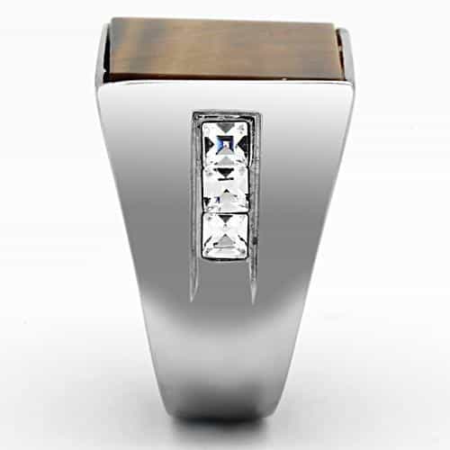 Stainless Steel Silver Tiger Eye Rectangle Flat Mens Signet Ring view 4