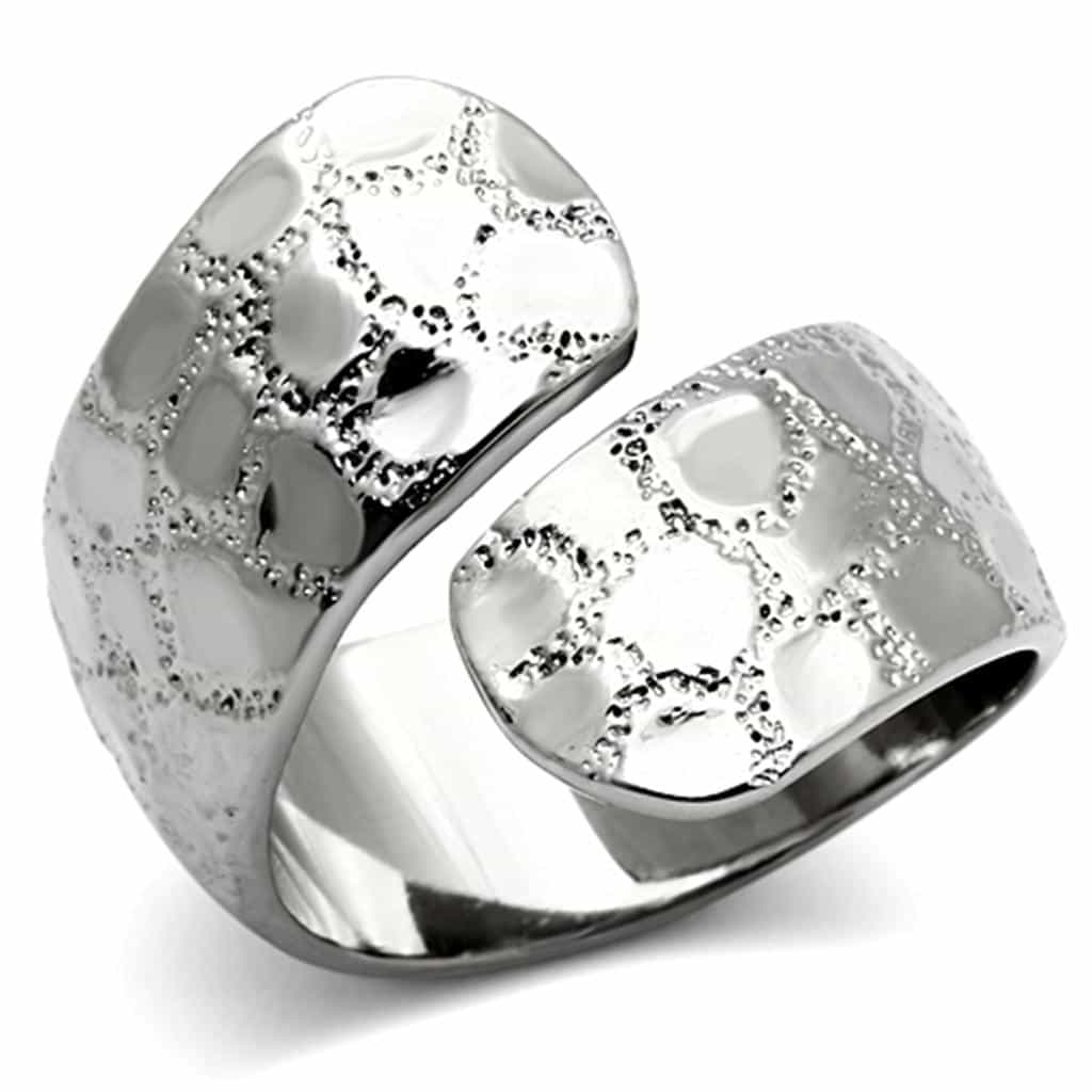 Stainless Steel Silver Textured Bubble Circle Wide Band Ring view 1