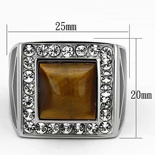 Stainless Steel Silver Tiger Eye Square CZ Halo Mens Signet Ring view 6