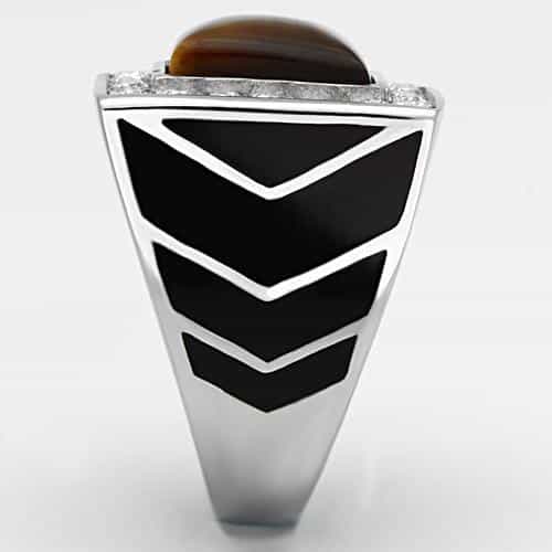 Stainless Steel Silver Tiger Eye Square CZ Halo Mens Signet Ring view 8