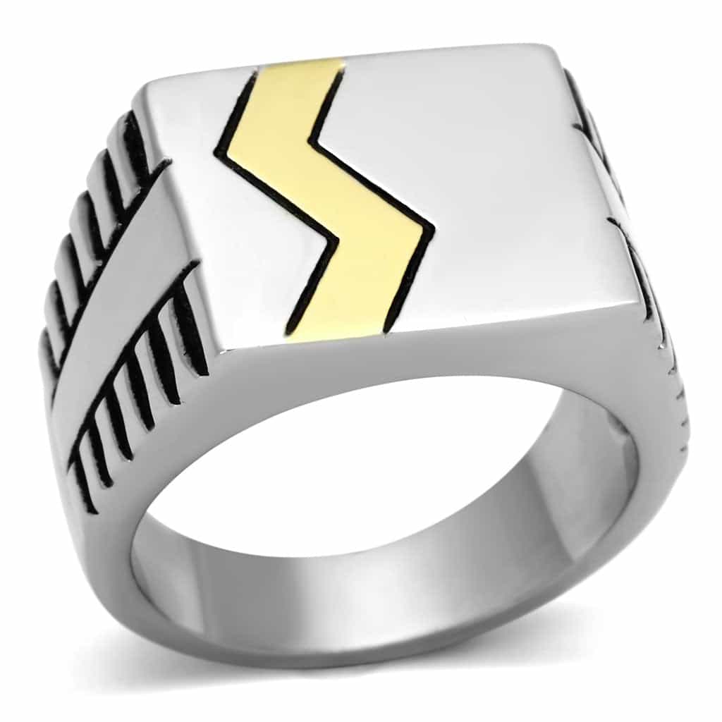 Stainless Steel Silver Gold IP Lightning Bolt Chevron Stripe Ring view 1