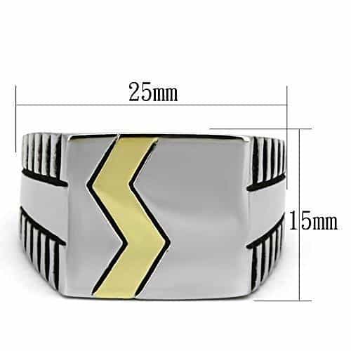 Stainless Steel Silver Gold IP Lightning Bolt Chevron Stripe Ring view 2