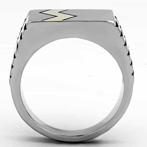 Stainless Steel Silver Gold IP Lightning Bolt Chevron Stripe Ring view 7