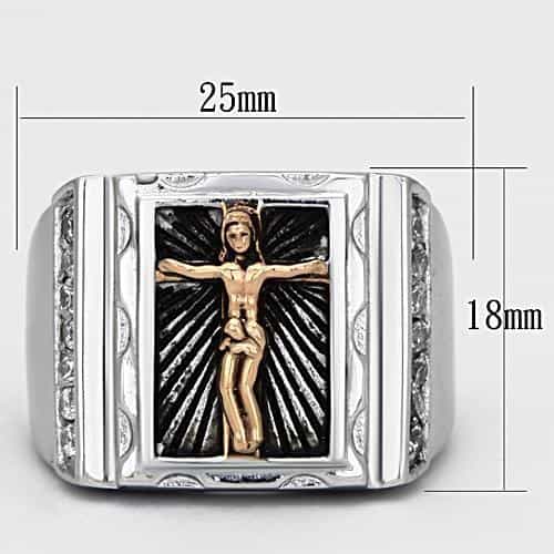Stainless Steel Silver Rose Gold IP Crucifix Square CZ Mens Ring view 2