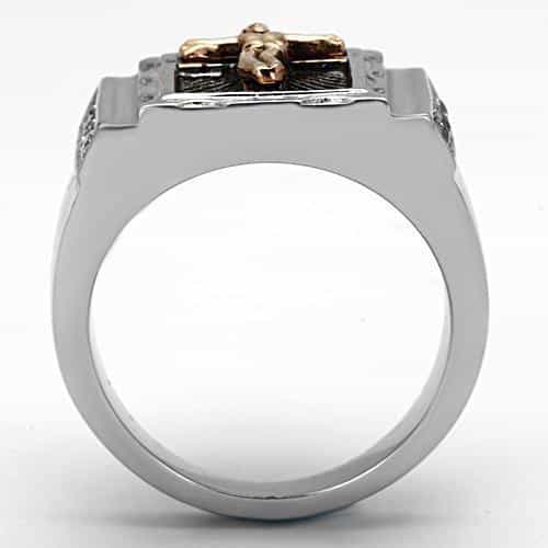 Stainless Steel Silver Rose Gold IP Crucifix Square CZ Mens Ring view 7