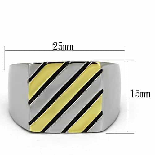 Stainless Steel Silver Gold IP Black Enamel Diagonal Stripe Ring view 6