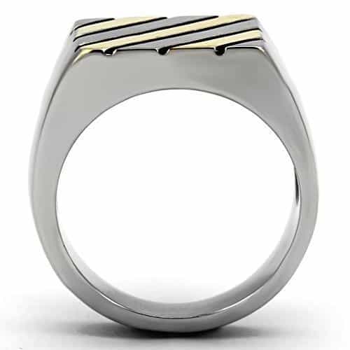 Stainless Steel Silver Gold IP Black Enamel Diagonal Stripe Ring view 7