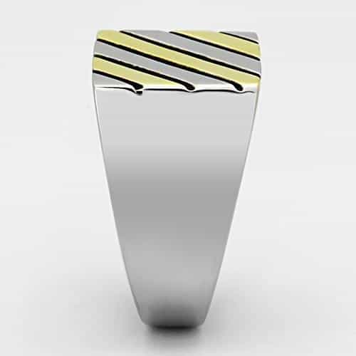 Stainless Steel Silver Gold IP Black Enamel Diagonal Stripe Ring view 8