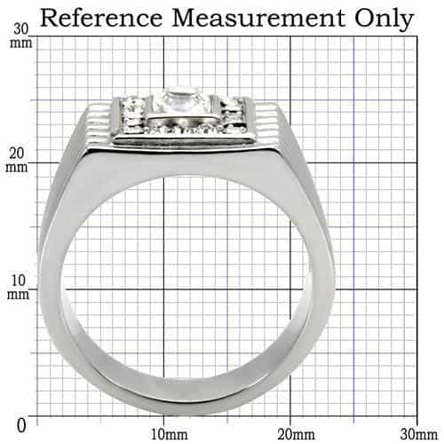 Stainless Steel Silver CZ Princess Clear Halo Ribbed Square Ring view 7