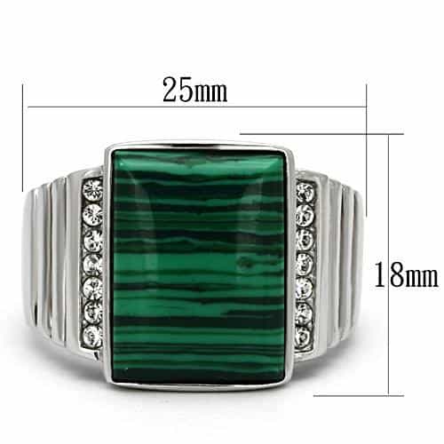 Stainless Steel Silver Malachite Rectangle CZ Channel Mens Ring view 6