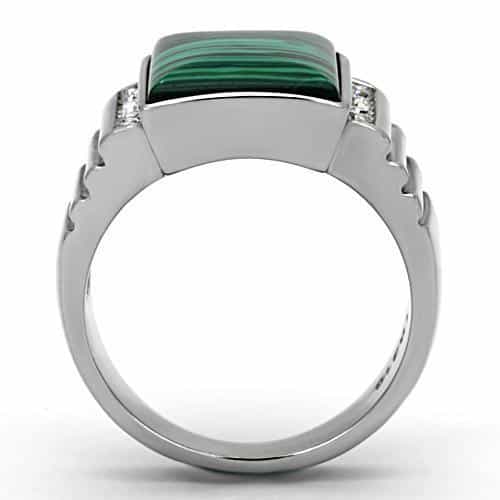 Stainless Steel Silver Malachite Rectangle CZ Channel Mens Ring view 3
