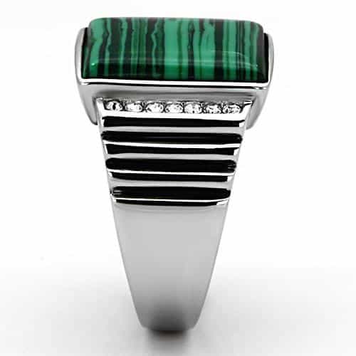 Stainless Steel Silver Malachite Rectangle CZ Channel Mens Ring view 4