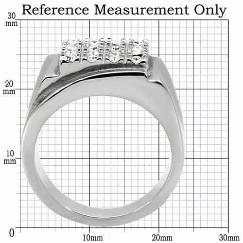 Stainless Steel Silver CZ Grid Pave Polished Square Mens Ring view 2