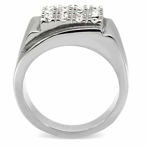 Stainless Steel Silver CZ Grid Pave Polished Square Mens Ring view 9
