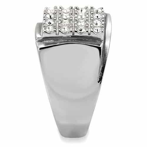 Stainless Steel Silver CZ Grid Pave Polished Square Mens Ring view 10