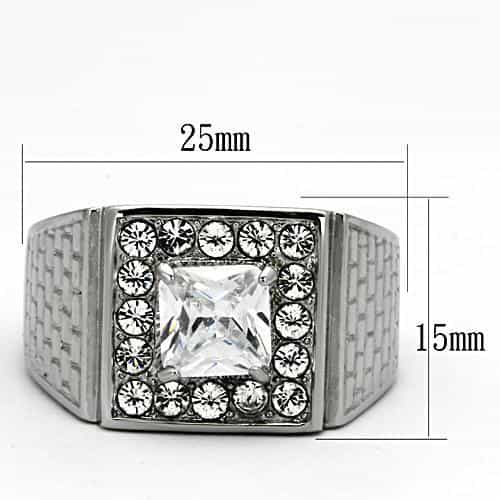 Stainless Steel Silver CZ Princess Clear Pave Halo Ring view 6