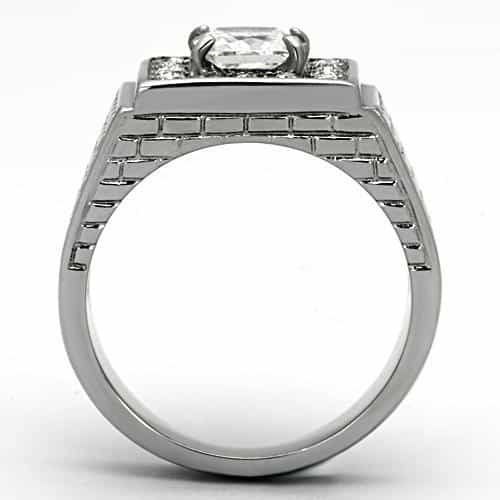 Stainless Steel Silver CZ Princess Clear Pave Halo Ring view 3