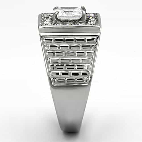 Stainless Steel Silver CZ Princess Clear Pave Halo Ring view 8