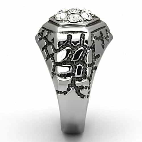 Stainless Steel Silver CZ Hexagon Pave Nugget Texture Mens Ring view 8
