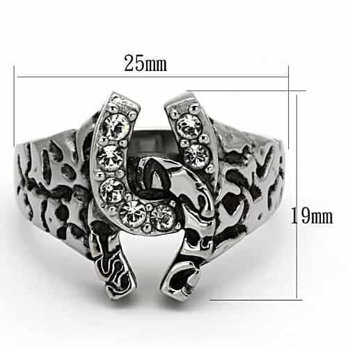 Stainless Steel Silver CZ Horseshoe Nugget Texture Biker Ring view 6