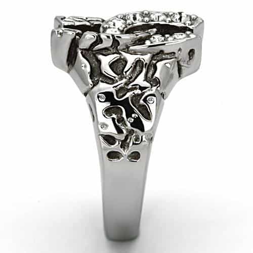 Stainless Steel Silver CZ Horseshoe Nugget Texture Biker Ring view 8