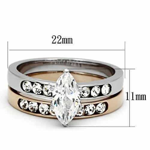 Stainless Steel Silver Rose Gold Tri Tone CZ Marquise Ring view 2
