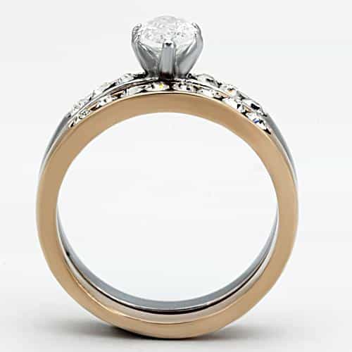 Stainless Steel Silver Rose Gold Tri Tone CZ Marquise Ring view 3