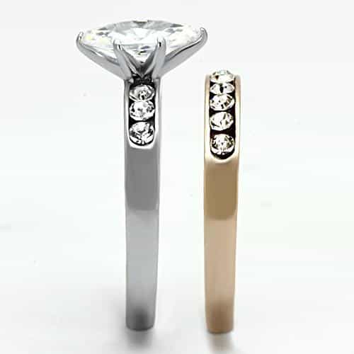 Stainless Steel Silver Rose Gold Tri Tone CZ Marquise Ring view 9