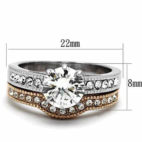 Stainless Steel Silver Rose Gold Tri Tone CZ Round Halo Ring view 2