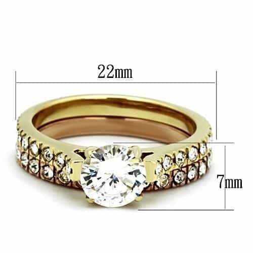 Stainless Steel Gold IP CZ Round Solitaire Pave Star Accent Ring view 7