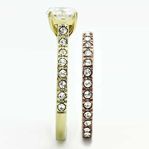 Stainless Steel Gold IP CZ Round Solitaire Pave Star Accent Ring view 9