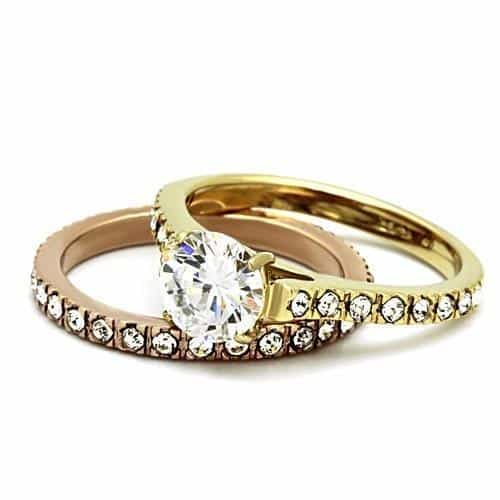 Stainless Steel Gold IP CZ Round Solitaire Pave Star Accent Ring view 10
