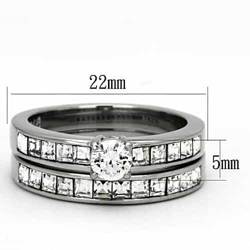 Stainless Steel Silver CZ Princess Channel Wide Baguette Ring view 7