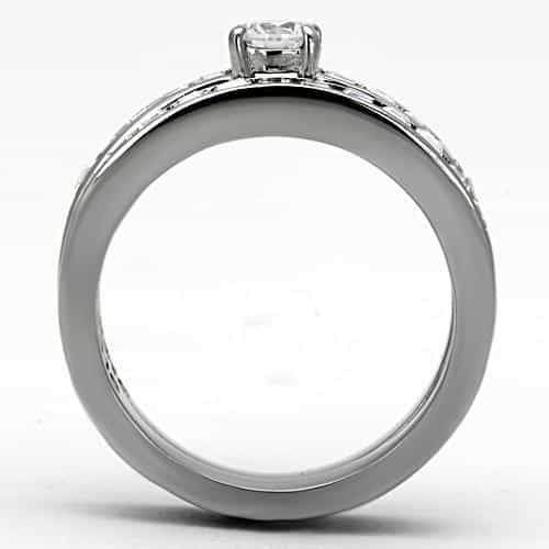 Stainless Steel Silver CZ Princess Channel Wide Baguette Ring view 3