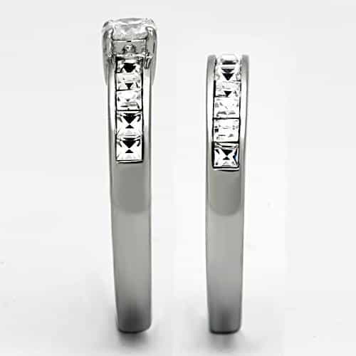 Stainless Steel Silver CZ Princess Channel Wide Baguette Ring view 4