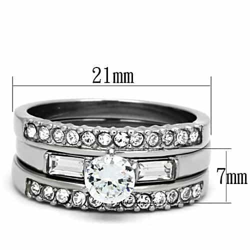 Stainless Steel Silver CZ Round Solitaire Baguette Channel Ring view 2
