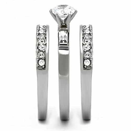 Stainless Steel Silver CZ Round Solitaire Baguette Channel Ring view 9