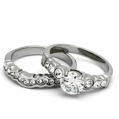 Stainless Steel Silver CZ Round Pave Multi Row Eternity Ring view 10