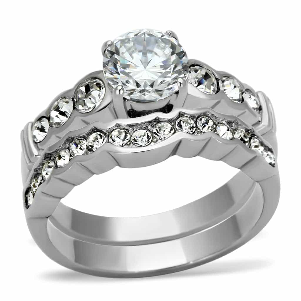 Stainless Steel Silver CZ Round Pave Multi Row Eternity Ring view 6