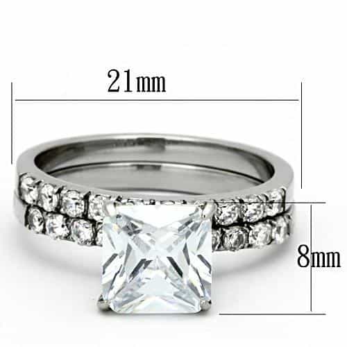 Stainless Steel Silver CZ Princess Pave Channel Bridal Set Ring view 6