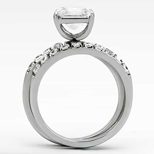 Stainless Steel Silver CZ Princess Pave Channel Bridal Set Ring view 3