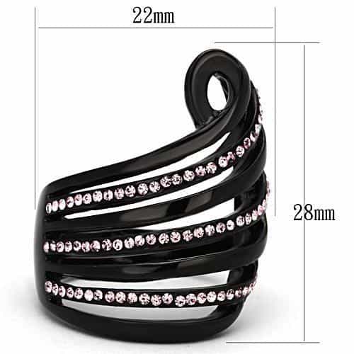 Stainless Steel Dark IP Pink Crystal Multi Stripe Wave Ring view 7