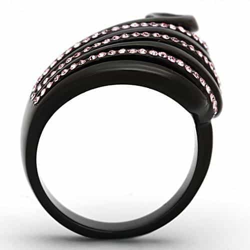 Stainless Steel Dark IP Pink Crystal Multi Stripe Wave Ring view 3